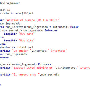 Pseudocódigo. Adivina un número. PSeInt